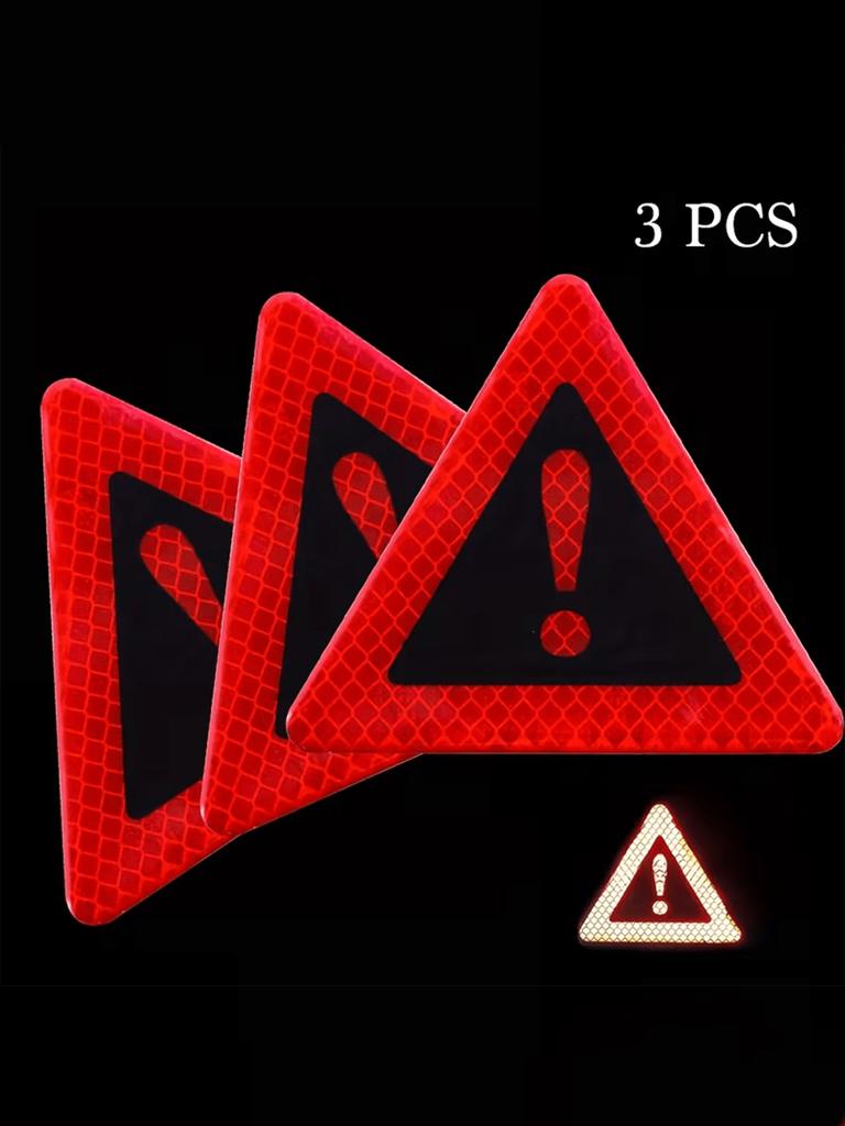 3Pc Triangular Reflective Warning Stickers – Super Bright & Durable Tape, Bold Graphics & Text, Night Riding Safety Protection
