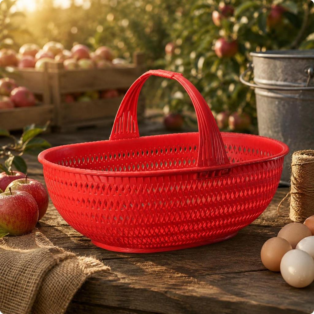 Hand Basket Imitation Bamboo Woven Thick Organizer Bin Red M
