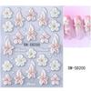 French Embossed Nail Stickers Waterproof White Pink Petals 3D Nail Art Decals Lily Petal Design Gold Line French