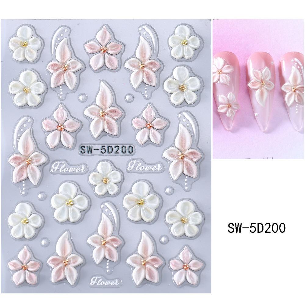 French 3D Nail Art Decals White Pink Petals Nail Self Adhesive Decals  Nail Decoration B