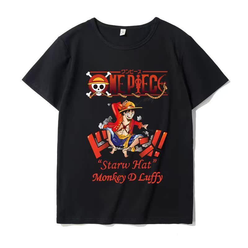 T-shirt Eslo Luffy Sauron Short-sleeved Men's Animation Cartoon Loose Japanese Printing Summer New Men's and Women's Streetwear