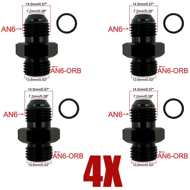 

4X Fuel Line Hose Fitting Male Adapter ORB-6 ORB-8 ORB-10 ORB-12 O-Ring Boss To AN6 AN8 AN10 AN12 Aluminum Flare Fiting Black 4X AN6-AN6-ORB