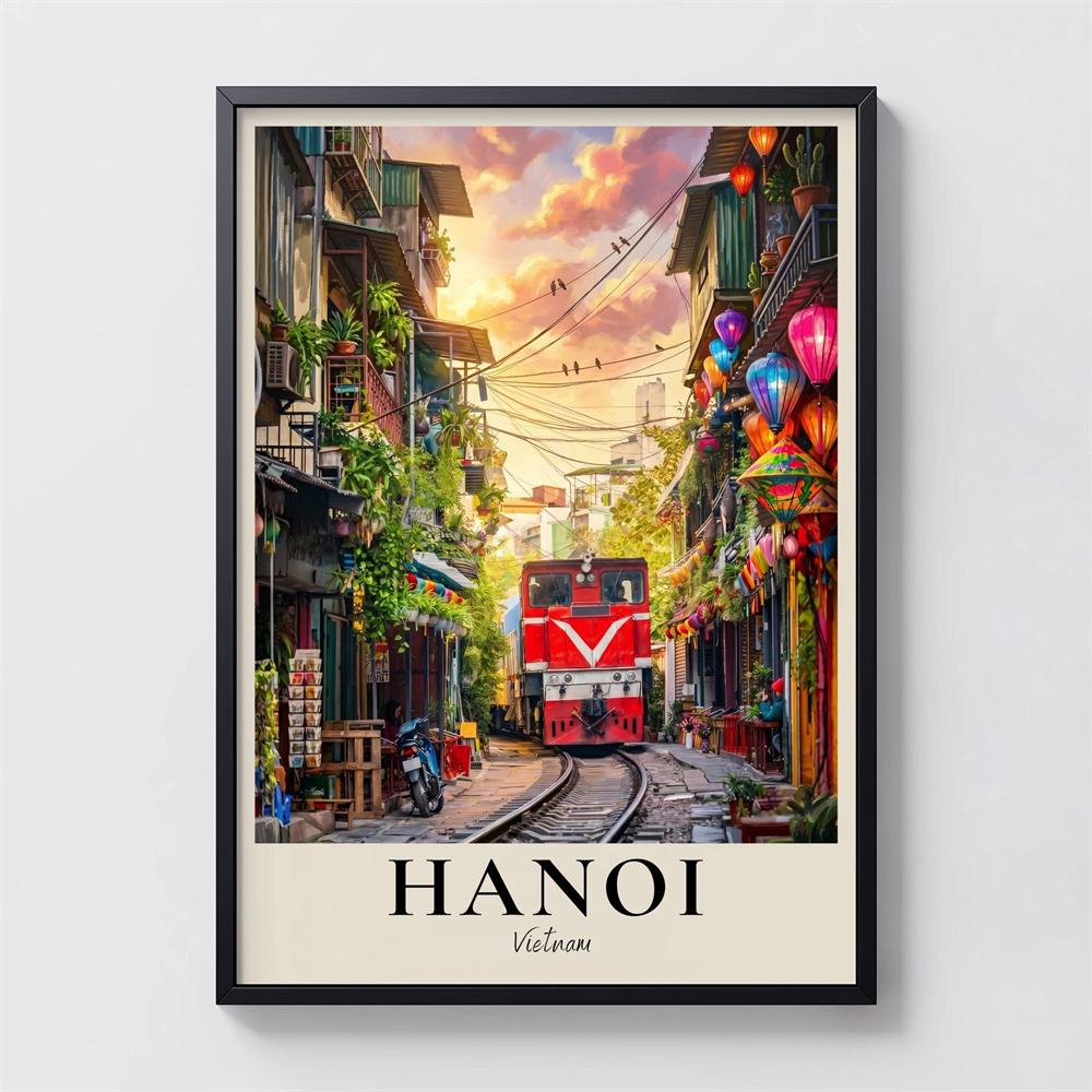 Hanoi Vietnam Train Street Poster Colourful Southeast Asia Cityscape Art Print Ha Long Bay Travel Poster Vietnam Landscape Decor 21X30CMNo Framed