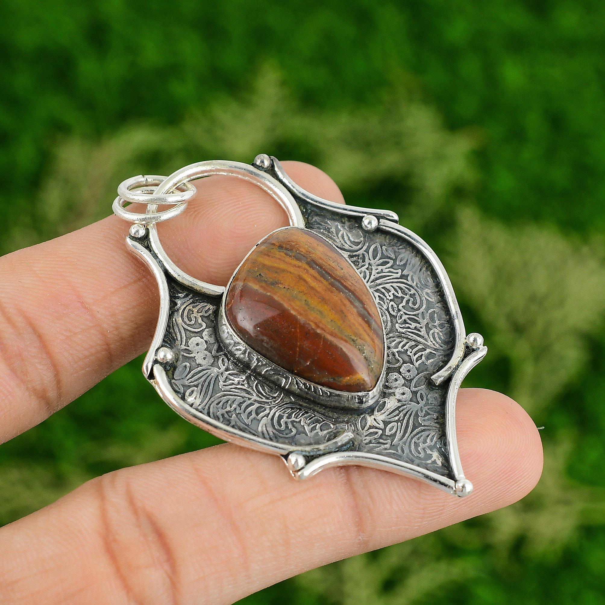 

Daughters Day Deal Natural Red Snakeskin Jasper Wife Pendant 925 Sterling Silver