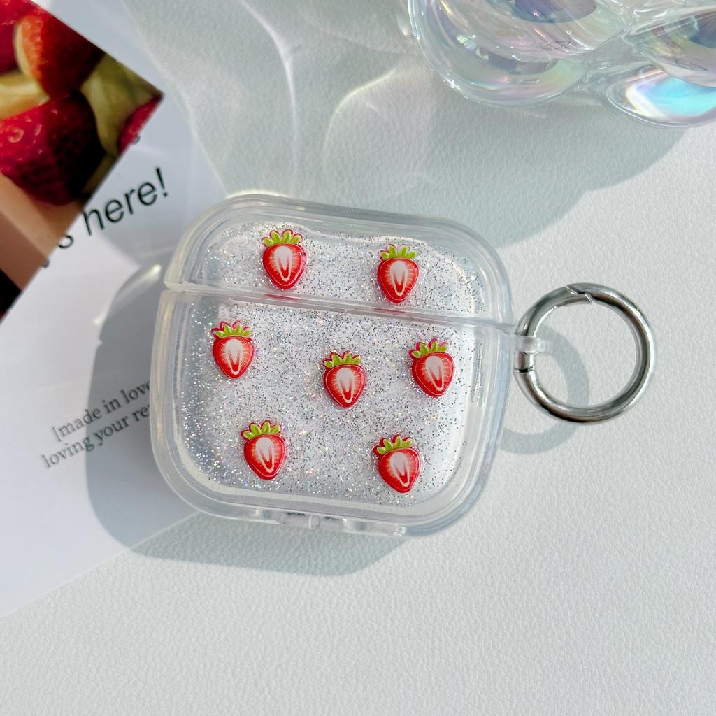 The New Phantom Epoxy Strawberry Is Suitable for AirPodsPro1 Protective Cover, Single-sided Round Buckle, Universal Apple 1st Generation Soft Shell.