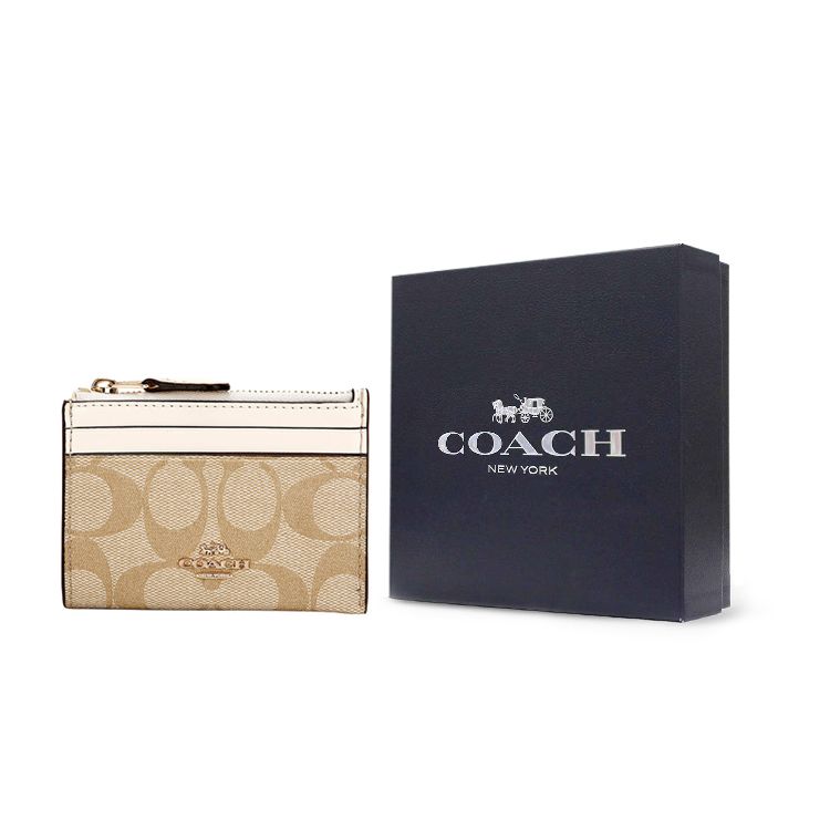 Coach Skinny 11 Monogram Coated Canvas Leather Clutch Wallet Mini Women Clutch Wallet White Khaki 88208-IMDQC