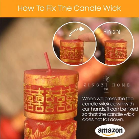 Chinese Dragon and Phoenix Wedding Candles Red Traditional Double Happiness 1 Pair, 9.84 Inch Tall x 2 Inch Diameter, Great for Chinese Weddings