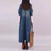 Damen Lange Denim Baumwolljacke Lockerer Trenchcoat Große Größe Einfarbige