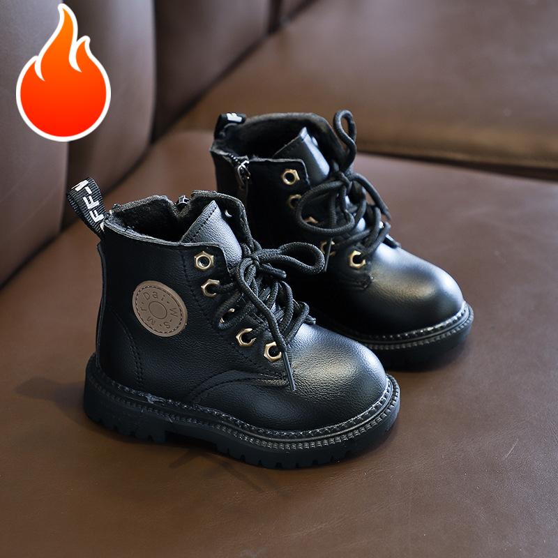 Autumn/Winter Children Boots Boys Girls Leather Snow Boots Plush Fashion Waterproof Non-slip Warm Kids Boots Shoes 21-30