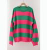 Plus Size Women Striped Spliced Round Neck Pullover Sweater Loose Lazy Autumn Wear