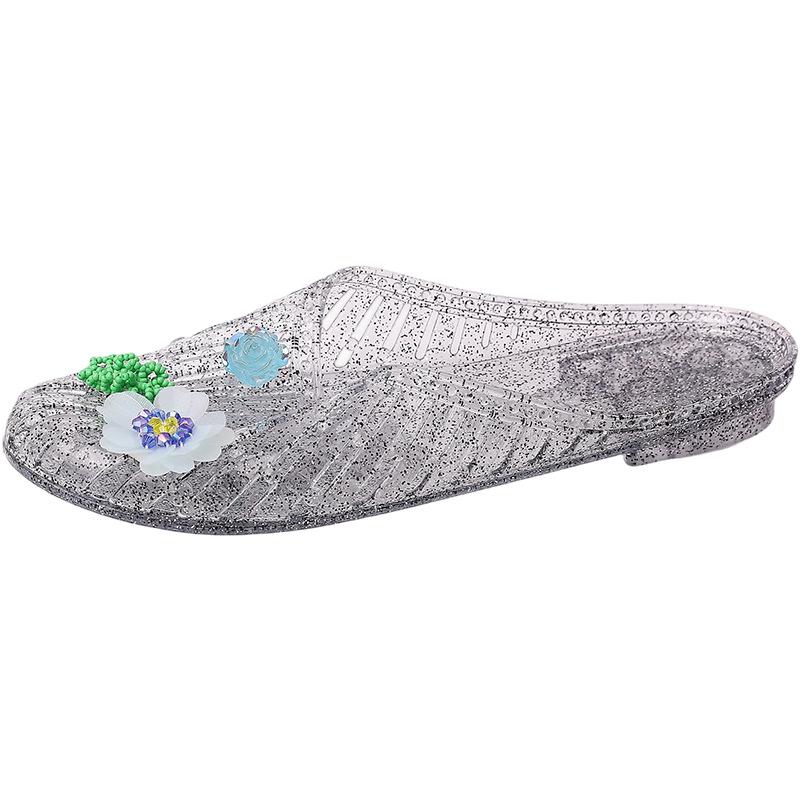 Mode mångsidiga tofflor strass blomma kristall väska huvud tofflor dam sommar designkänsla hem geléskor coola tofflor