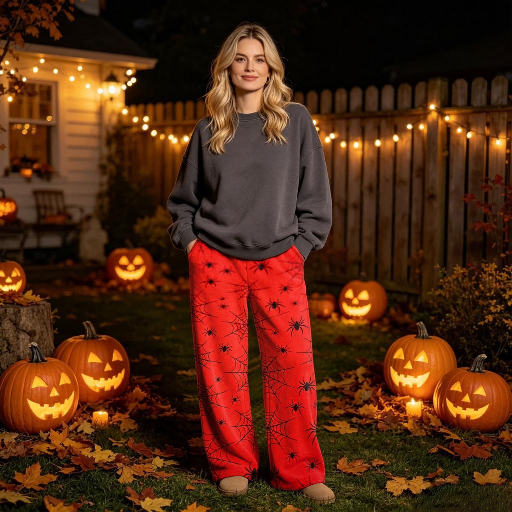 Women's Flannel Pajama Pants with Halloween Print for Cozy Holiday Loungewear