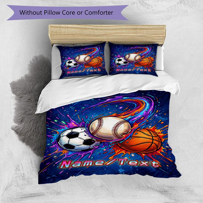 3PC Custom Name Sports Ball Fusion Bedding Set Printed Bedding Set Duvet Cover Closure Includes 1 Duvet Cover & 66 Pillowcases for Bedroom