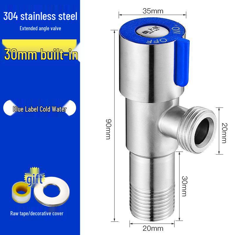 304 Stainless Steel Angle Stop Valve for Water Heater and Toilet, Wall-Mounted Triangle Design, Thickened Type