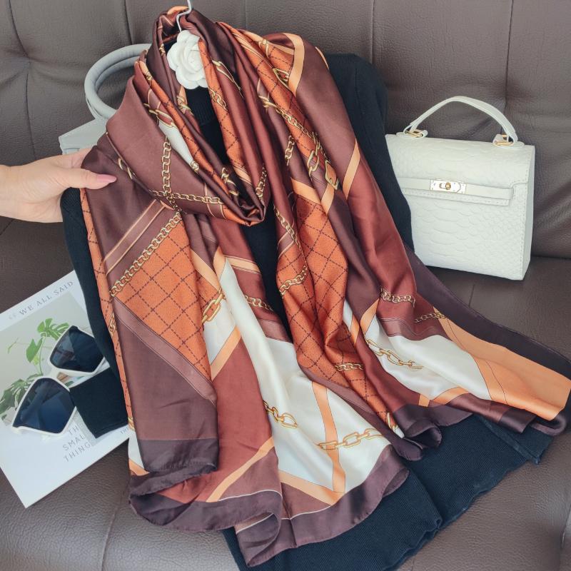 180*90cm Brand Designer Silk Scarf Female Foulard Bandana Long Shawls Wraps Winter Neck Scarves Pashmina Lady Hijab Luxury New