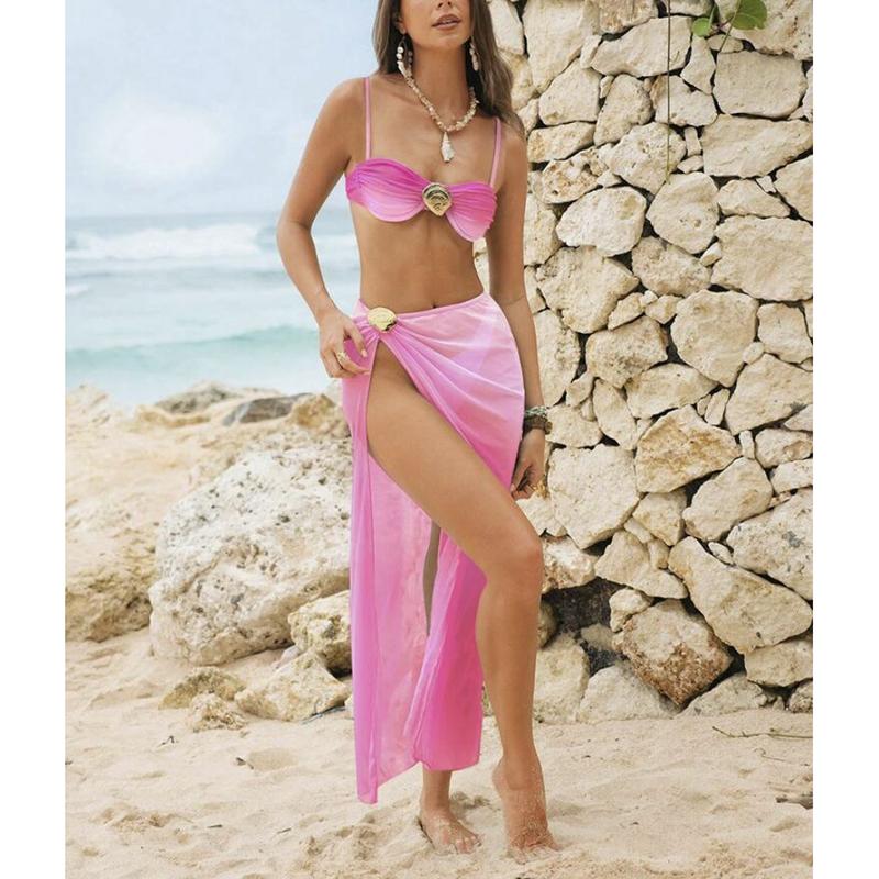 

3PCS With Skirt Underwired Bikini Women Swimwear Female Swimsuit Three-pieces Bikini Set Bather Bathing Suit Swim XL