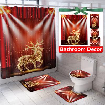 Merry Bathroom Set Elk Pattern Waterproof Shower Curtain Toilet Cover Mat Non Slip Rug At A Low S On Joom E Commerce Platform - Red And Gold Bathroom Accessories Merry Bathroom Set Elk Pattern Waterproof Shower Curtain Toilet Cover Mat Non Slip Rug At A Low S On Joom E Commerce Platform - Red And Gold Bathroom Accessories