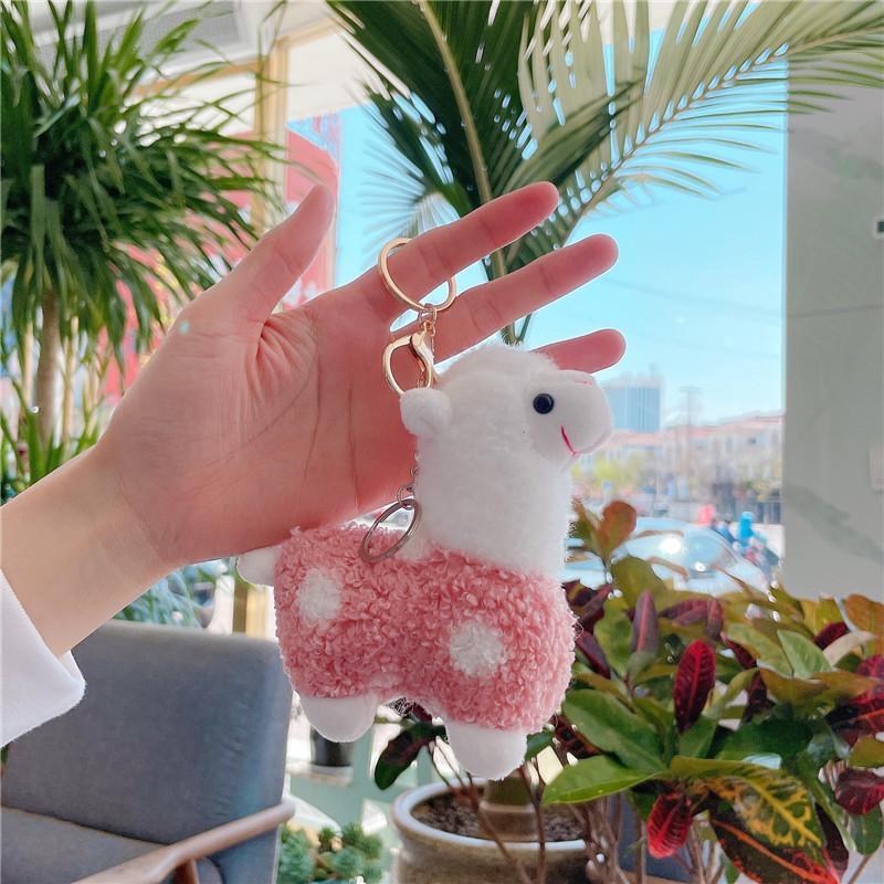 Fluffy Gradient Stuffed Alpaca Keychain Plush Durable Metal Clasp Cute Bag Charm for Daily Wear Accessory