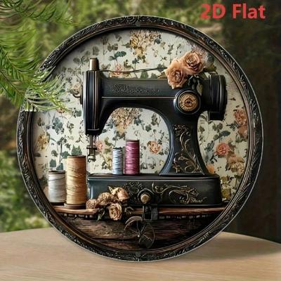 Retro Sewing Machine Metal Tin Sign 8x8 Inch Vintage Wall Art Home Decor High-Definition Print for Kitchen Bar Living Room