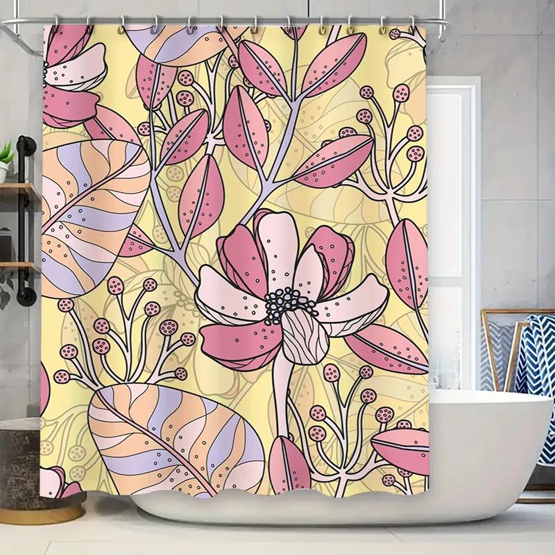 Vintage Floral Shower Curtain Pink Purple Bloom Waterproof Fabric Customizable Bathroom Decor