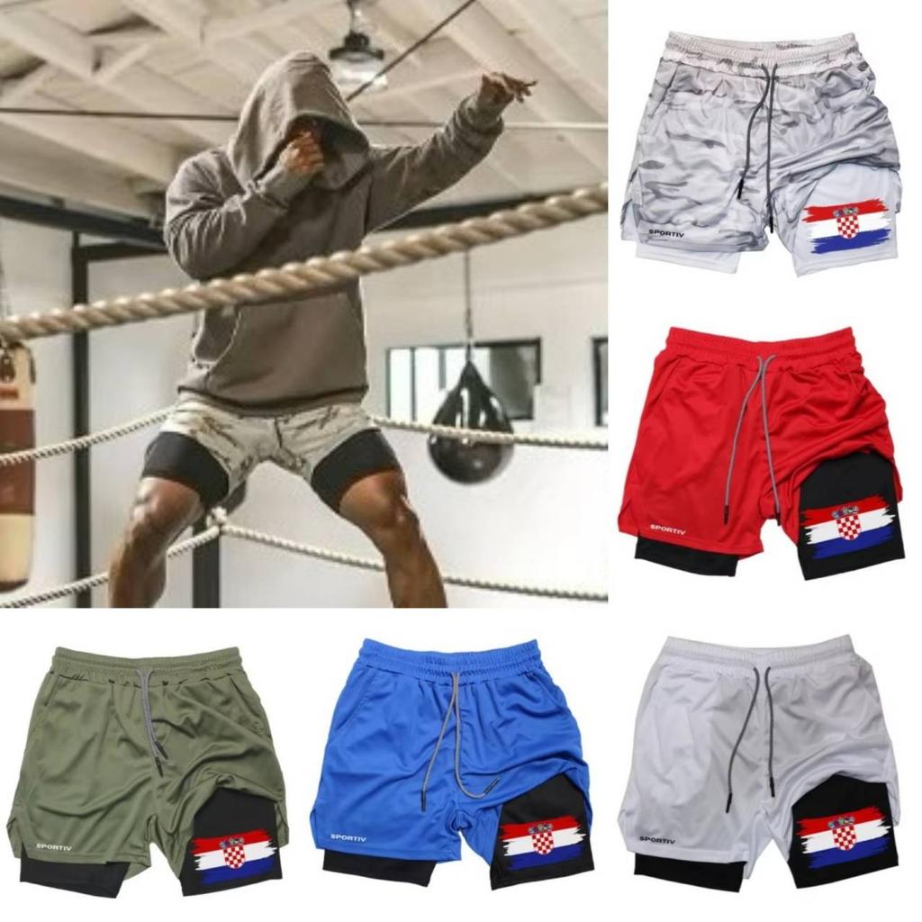 Croatia Flag Camouflage Muay Thai Kick Boxing Shorts Men Women Unisex Sportswear Double Layer Quick Dry Breathable Training Sport Gym Fitness Workout