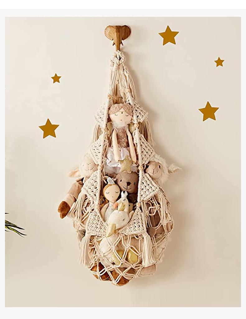 Triangle Wall Toy Storage Mesh Bag - Handmade Plush Hammock