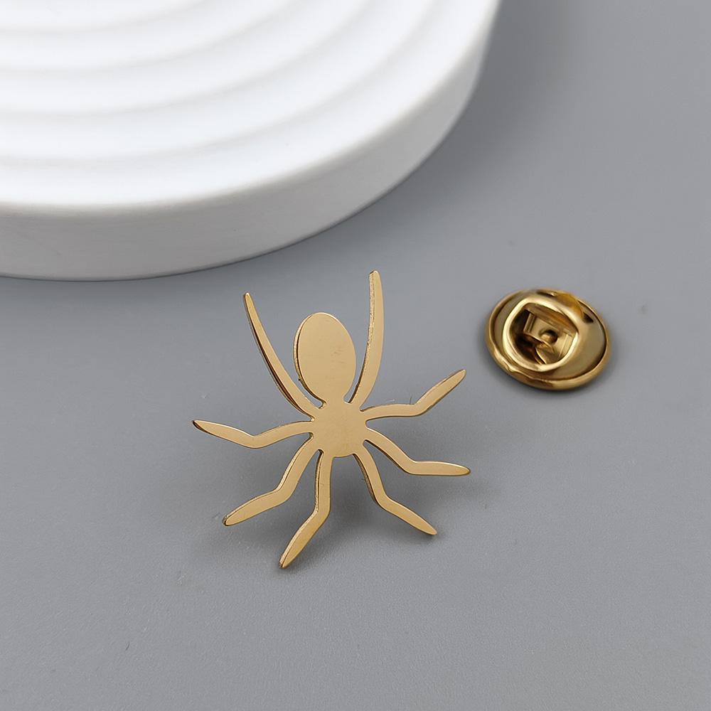 Fun spider gold-plated badge, suit lapel pin stainless steel black, women's anti-exposure button, men's brooch