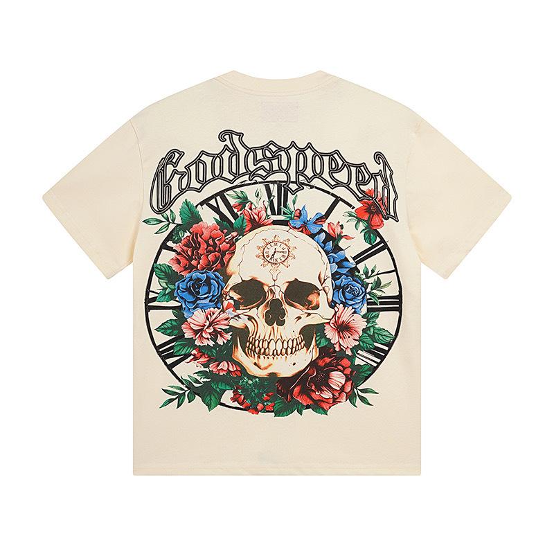 25SS Grensoverschrijdend Meichao Godspeed Schedel Rockband Basketbal Retro Korte Mouw T-shirt Koppels Dezelfde Stijl
