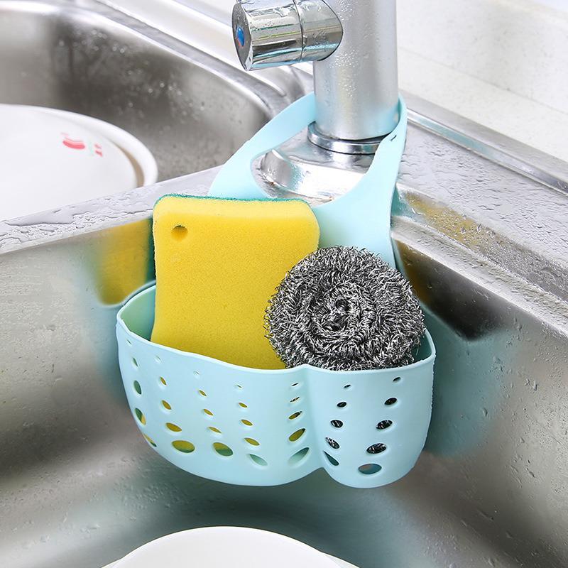 Adjustable Snap-On Faucet Sink Storage Basket for Sponges and Draining