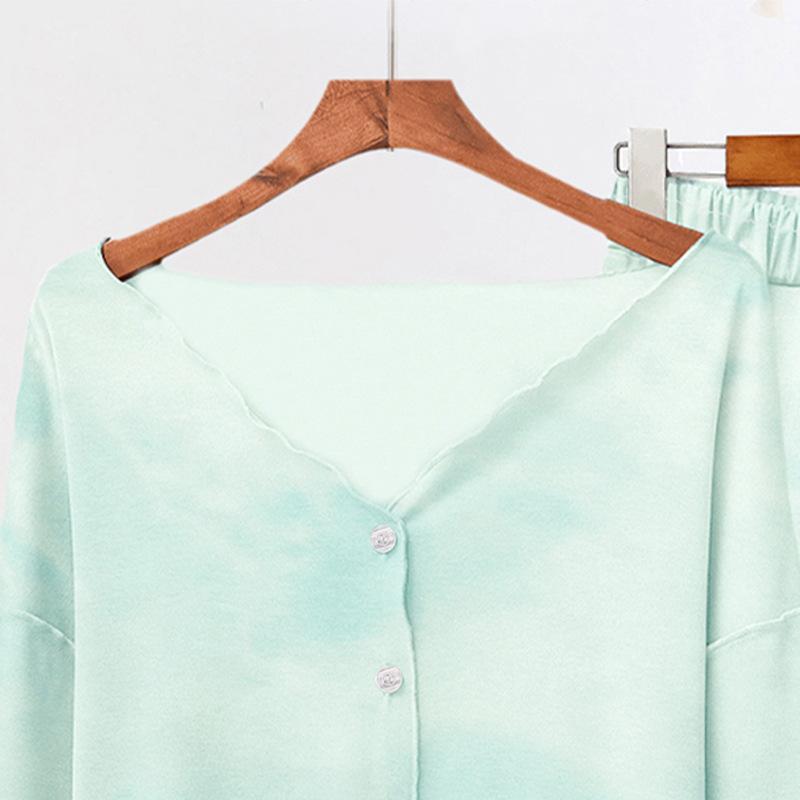 Modal tie-dyed pajamas sets women's homewear 2pcs suit long sleeve Tops and Pants Fashion thin nightwear casual sleepwear clothing