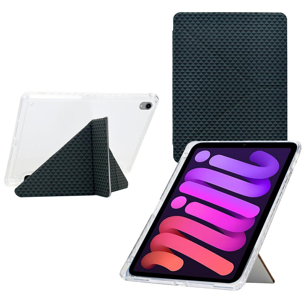 For iPad Mini (2024)/(2021) Case Y-Fold Stand Pyramid-Patterned Leather+Clear Acrylic Tablet Cover with Pencil Holder
