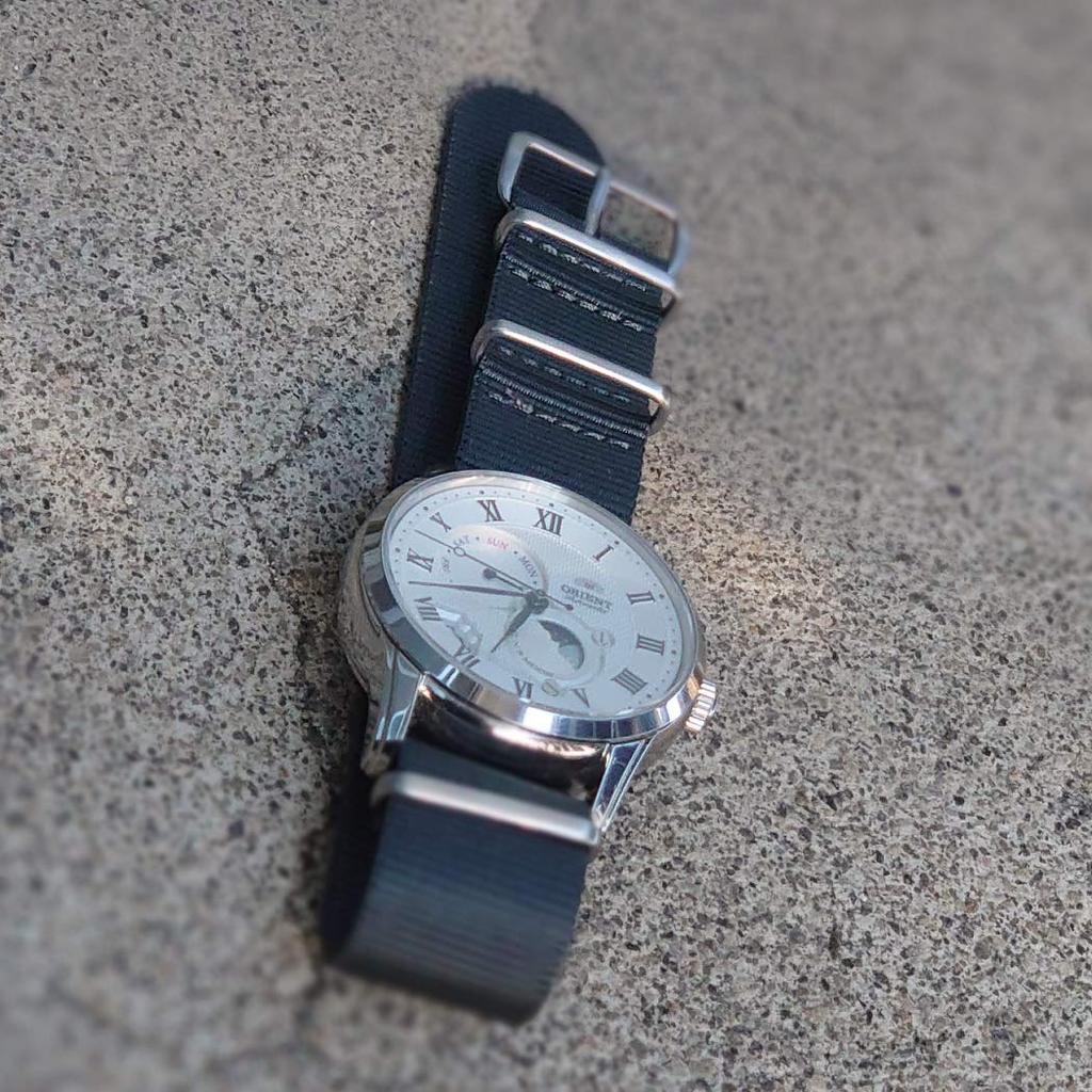 20mm NATO G10 Ballistic Nylon Watch Military Dark [time+] Strap, Band, Gray/Brushed