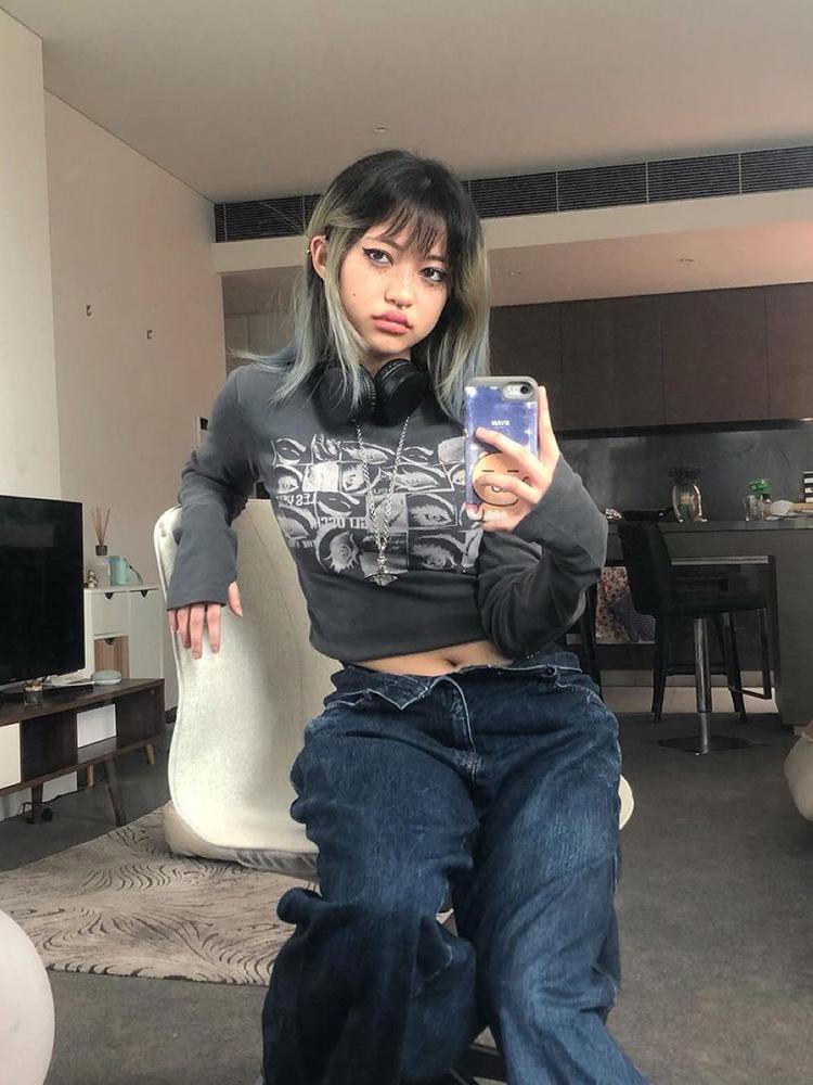 

Женские топы с принтом глаз в стиле ретро, ​​весенние футболки с графикой в ​​стиле гранж, винтажная инди-эстетическая одежда, тонкий топ с длинными рукавами Cyber ​​Y2k L серый