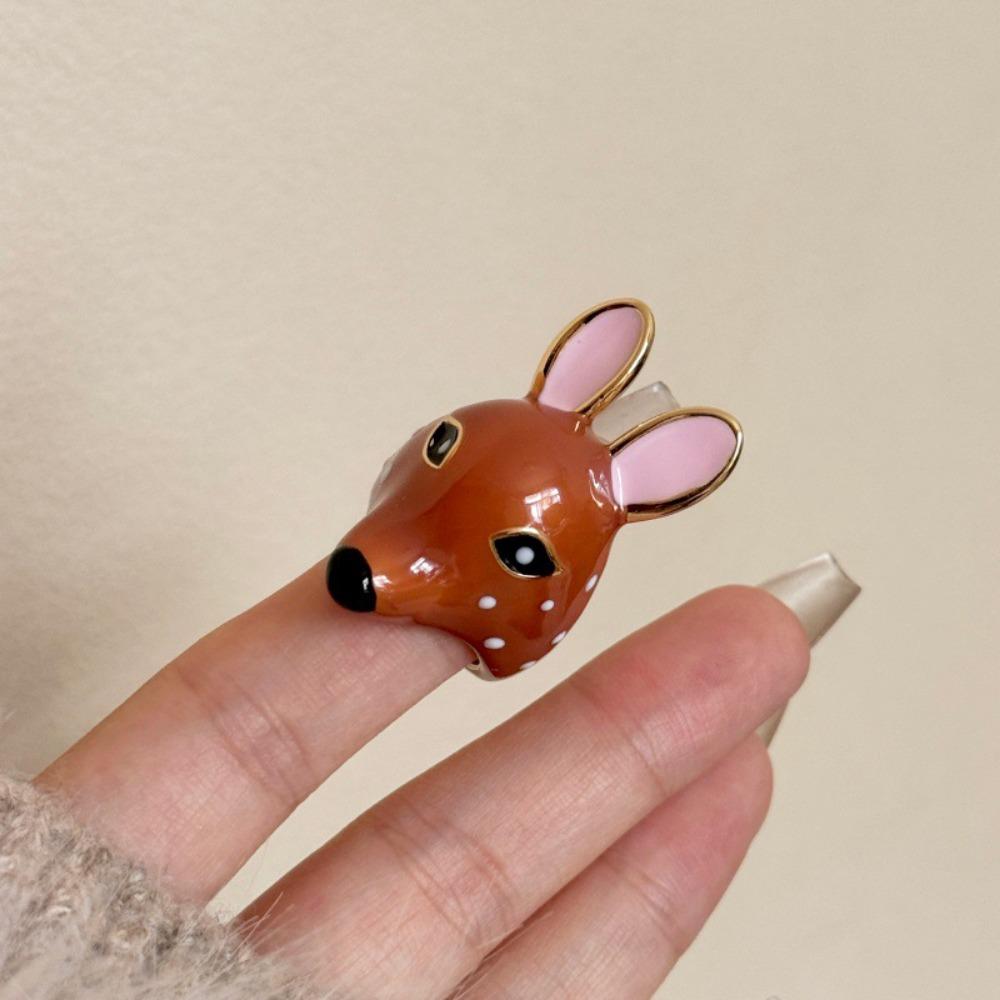 

Brown Deer Drip Oil Ring Geometric Chunky Animal Ring Creative Enamel Ring Decoration