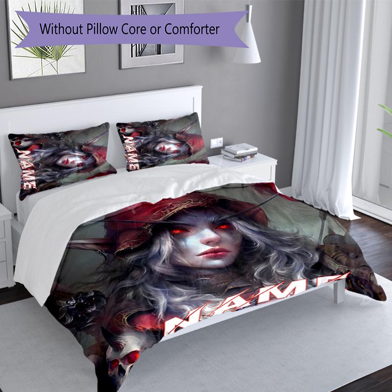 3pcs Custom Name World of Warcraft Bedding Set,Includes 1 Duvet Cover and 2 Pillowcases,All-season Bedroom Decor