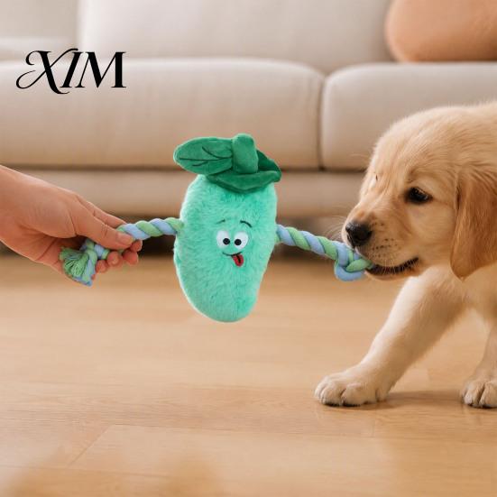 Durable Cotton Rope Toy Stuffed Vegetable Dog Toy, Interactive Squeaky Chew Plush Carrot Eggplant Aggressive Chewer Green Pepper with Arm for