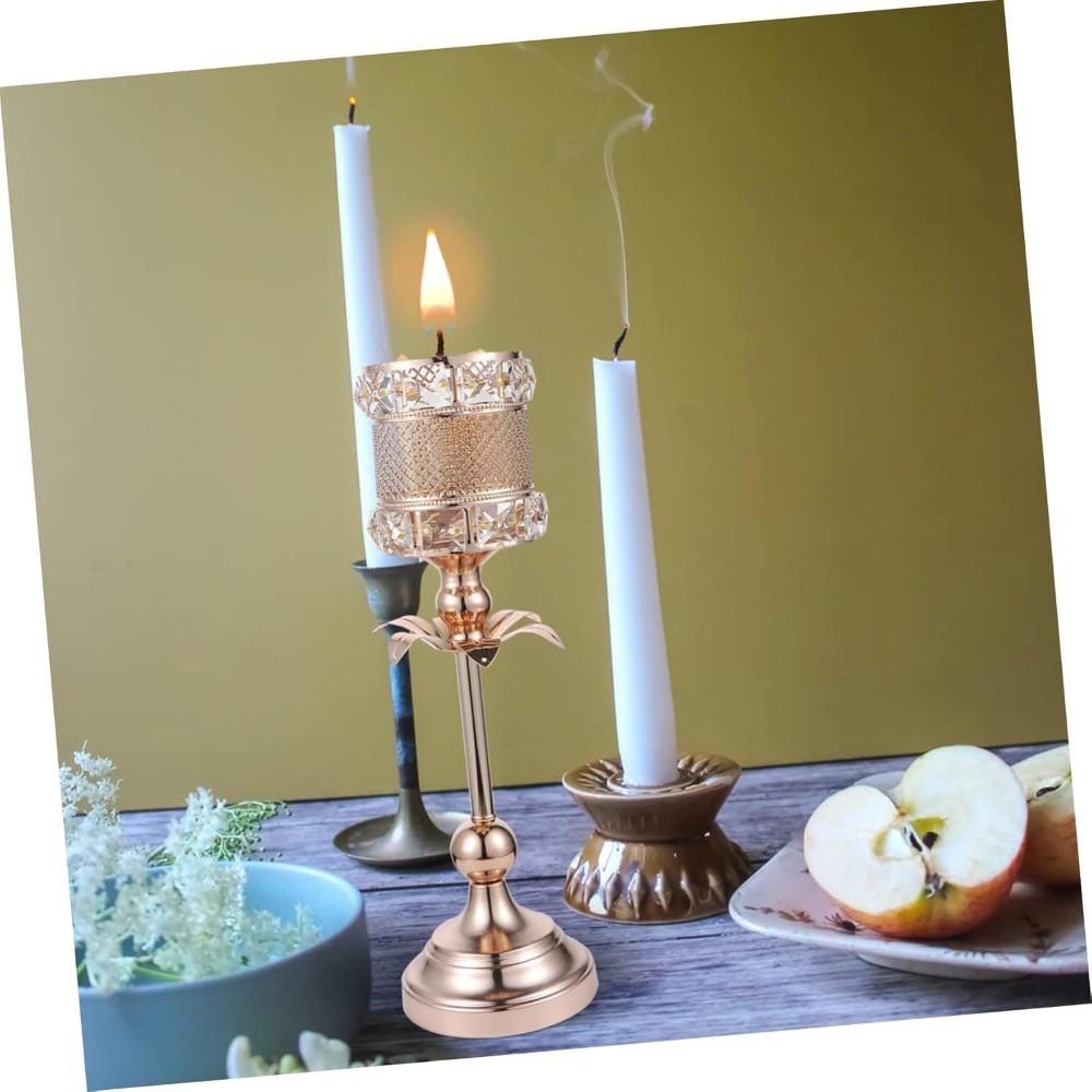 1pc Elegant Nordic Metal Crystal Candleholder Retro Style Candlestick Stand for Home Decor Wedding Party Centerpiece Unique Flower Shape Design