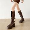 British style thick heel but knee knight boots women's 2025 autumn new retro versatile thin sweet cool buckle boots