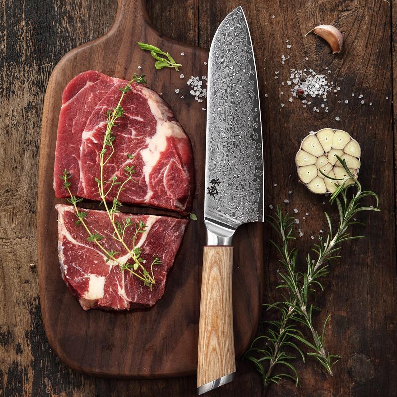 7 Inch Santoku Knife With Wood Cover 67 Layers Damascus Steel Blade Chef Cleaver Slicing Japanese Kitchen Knife Cooking Tools