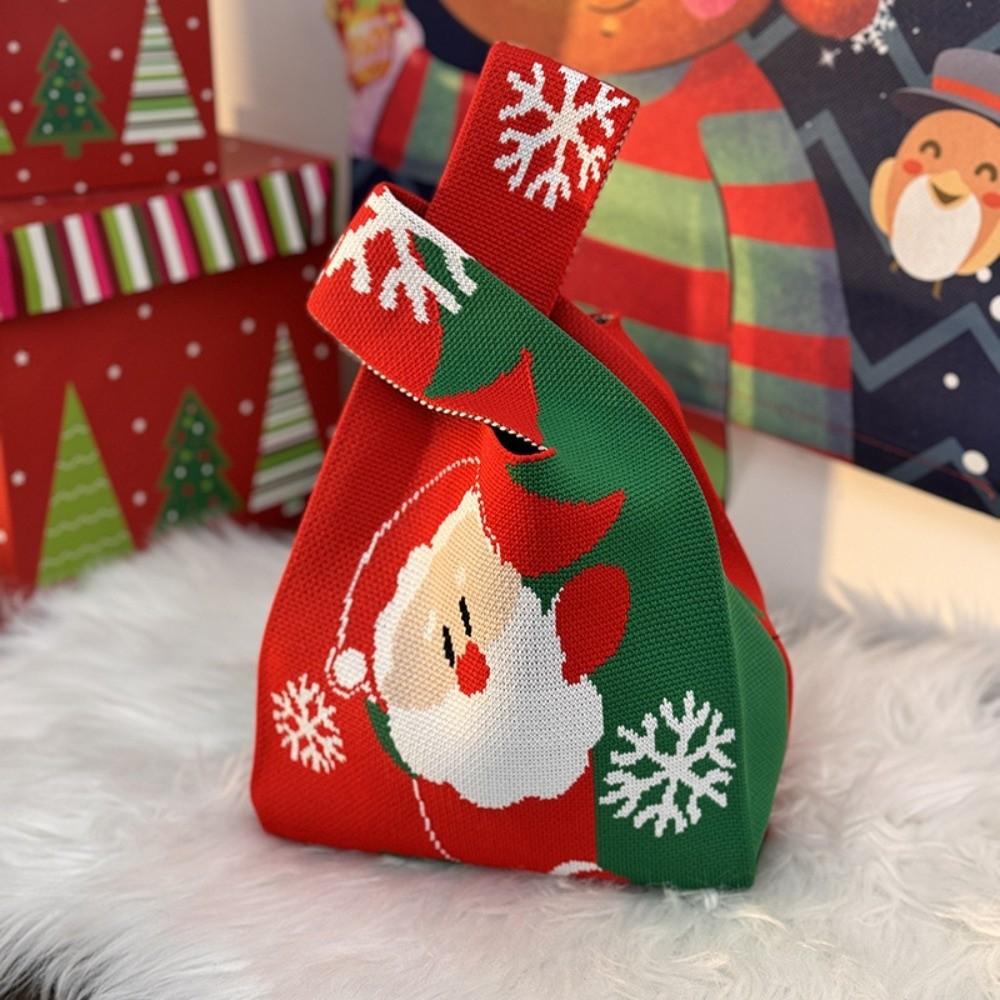 Mini Santa Claus Snowman Christmas Knit Bag Christmas Tree Reusable Christmas Gift Bags Knot Wrist Bags