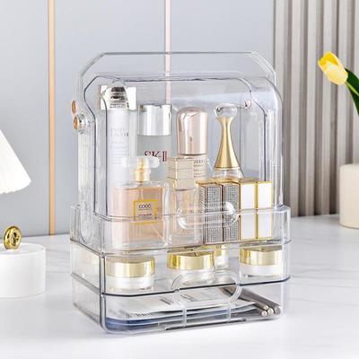 Transparente PET Luxus Kosmetik Aufbewahrungsbox mit staubdichtem Deckel und Schublade für Lippenstift und Masken