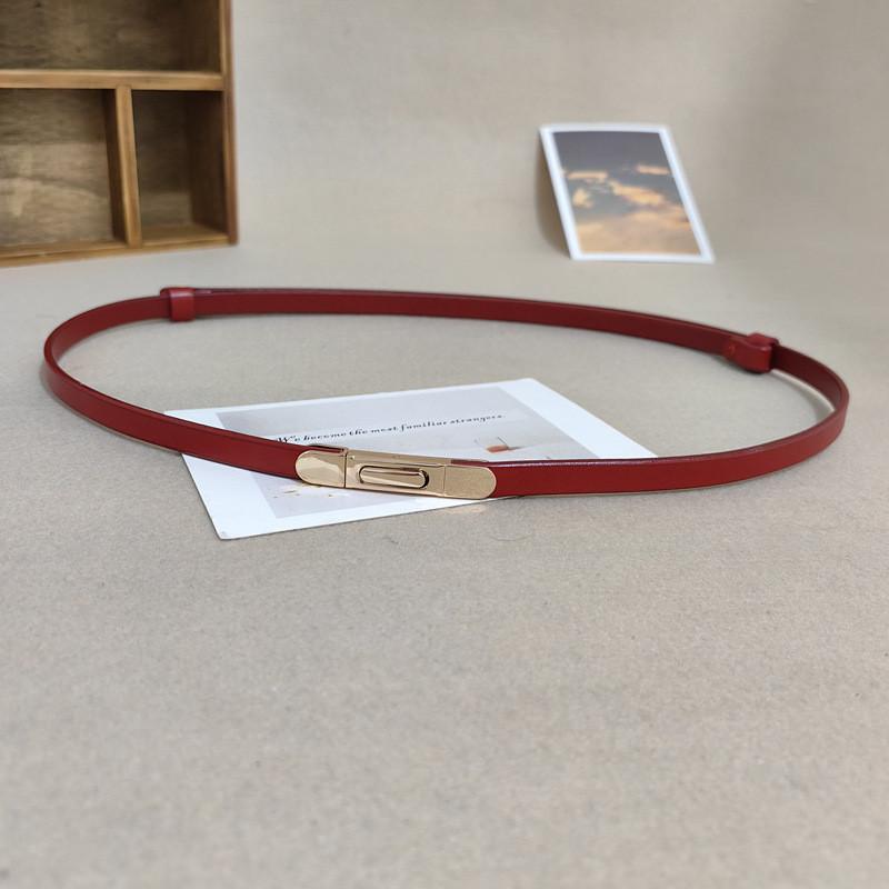 

Genuine Leather Womens Fashion Waist Belt For Dresses And Shirts With Alloy Buckle For Casual Style Red