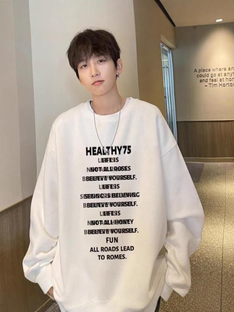 Trendy American High Street 2025 Autumn/Winter Round Neck Printed Long Sleeve Hoodie Pullover