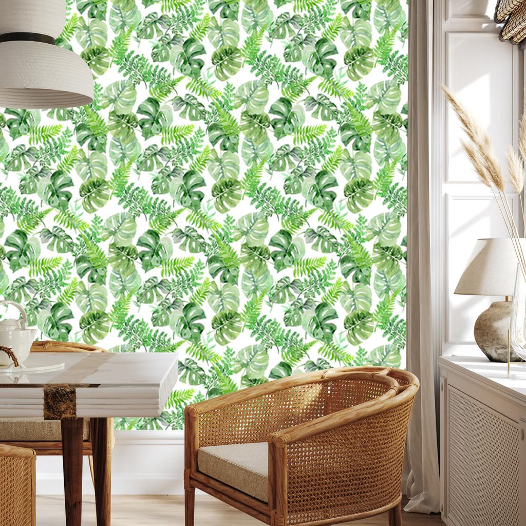 Tropical Leaves Wallpaper In Watercolor Style for Living Room and Bedroom 50x1000