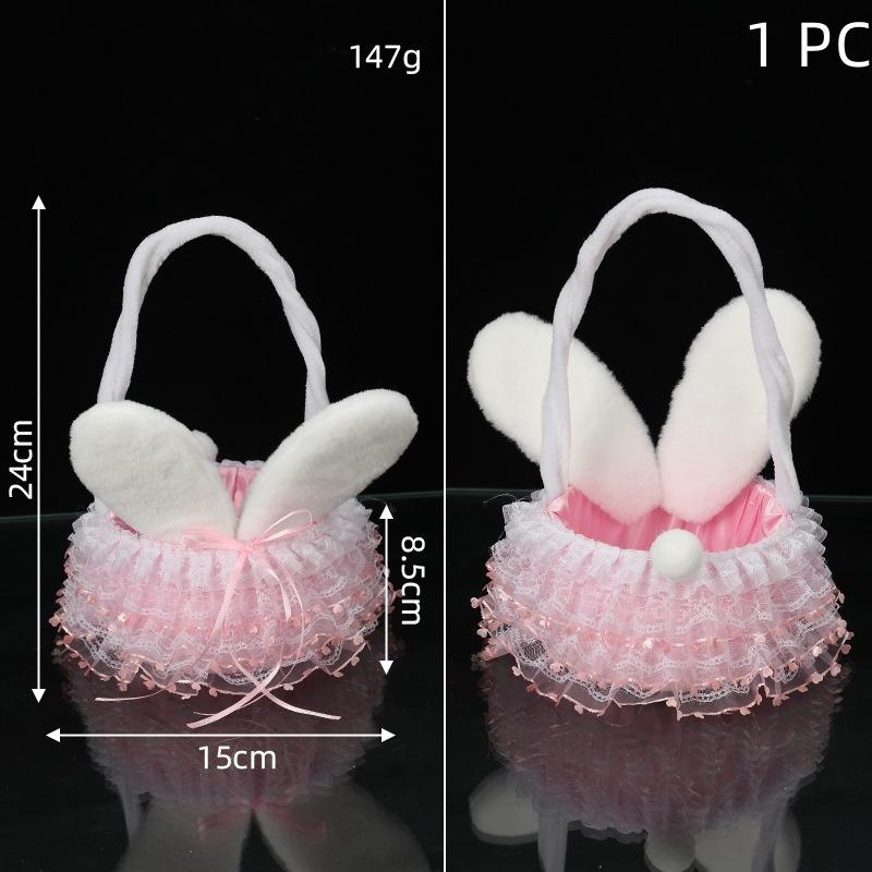 Stuffed Girls Gifts Fluffy Party Supplies Bunny Ears Basket Glitter Tulle Easter Basket For Spring Decor Easter Party