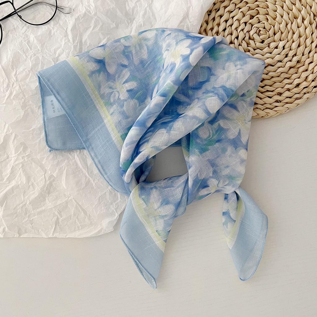 Spring And Summer Small Fresh Literary And Decorative Scarf Women'S Pastoral Versatile Cotton And Linen Small Square Scarf Silk Scarf