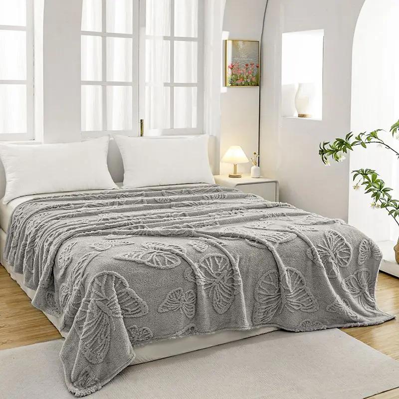 Vară Pluș Tafu față-verso Plapumă groasă cu husă Jacquard fluture 3D Pluș Birou Plapumă de odihnă pentru prânz