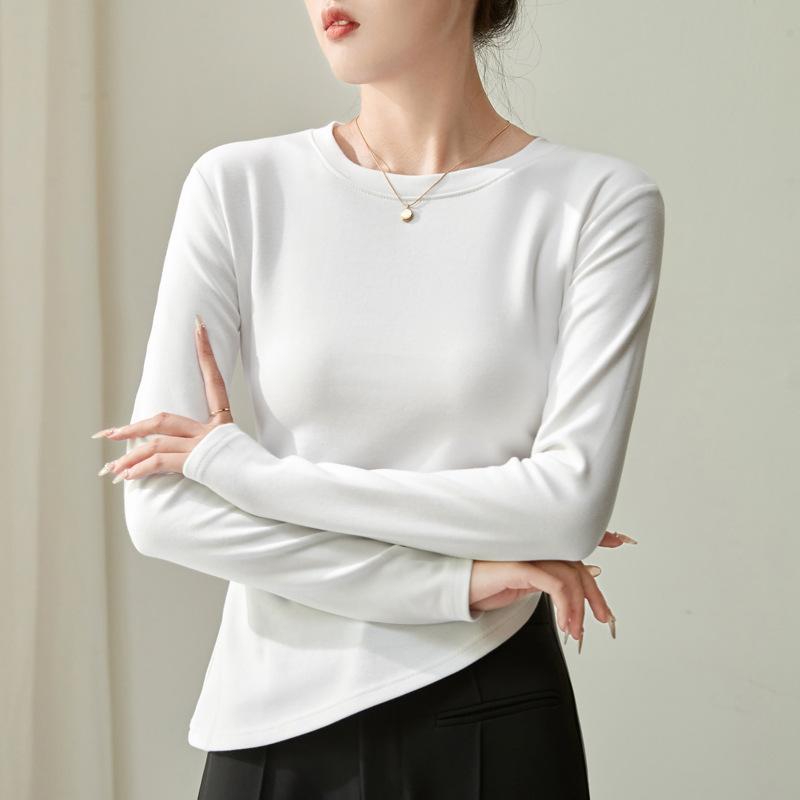 Spring and Autumn Women's Premium Peplum Long Sleeve Bottom Inner Split Top