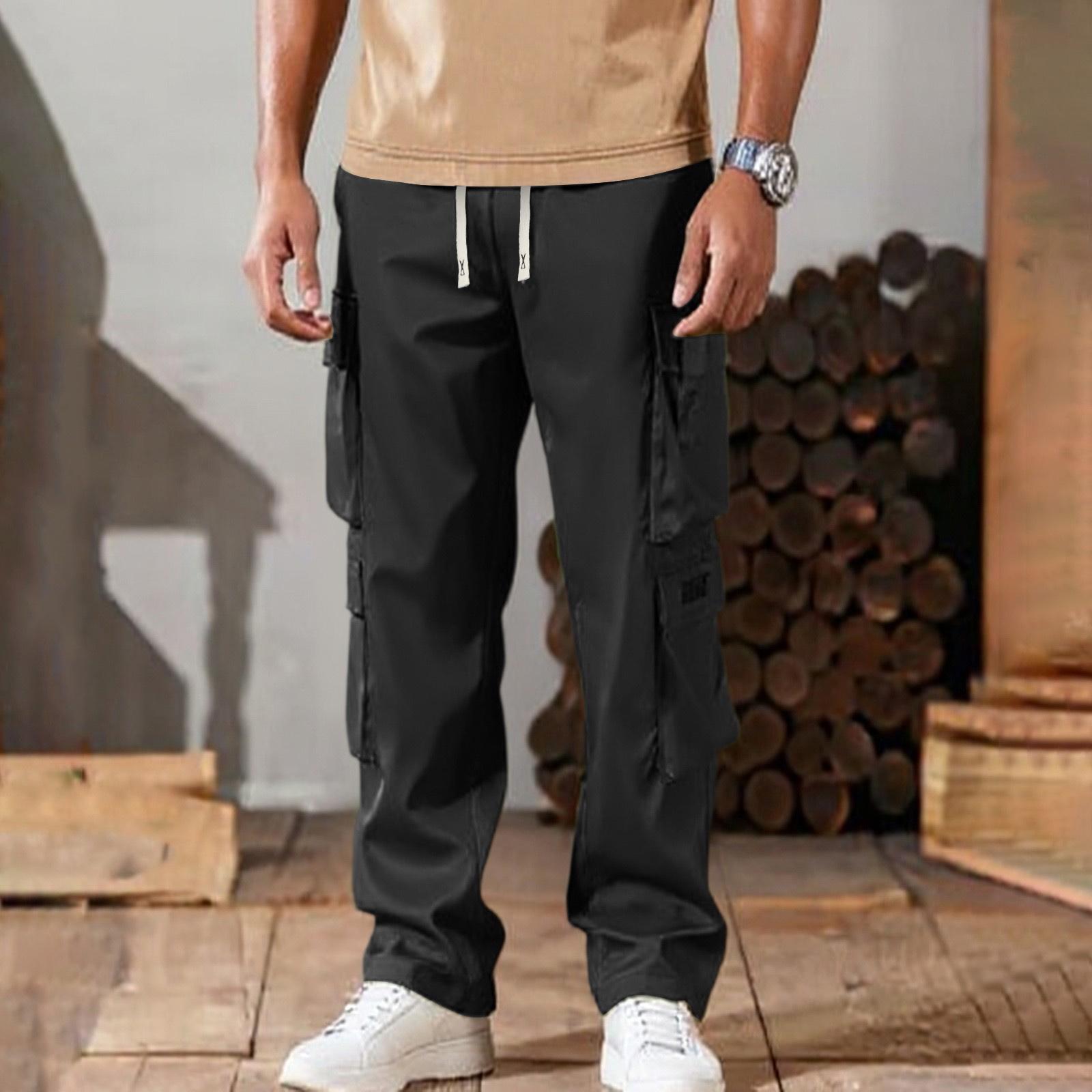 

Рабочие брюки для мужчин, Ретро тренд, Универсальные, Большого размера, Свободные рабочие брюки, Повседневные брюки прямого кроя L чёрный