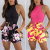 Damen 2-teiliges Weste-Short-Set, ärmellos, O-Ausschnitt, elastische Taille, Tops und Shorts, Anzug, Weste, Trainingsanzug, Outfit, Slim Fit, Yoga-Set